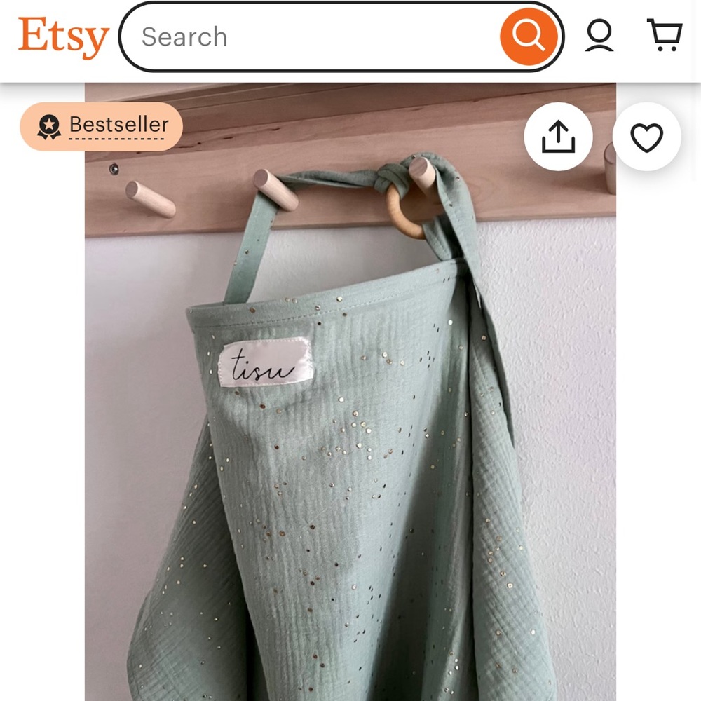 Double gauze nursing cover in mint green with gold flecks